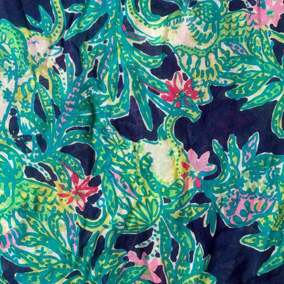 Lilly Pulitzer Murfee Trunk Show Scarf Silk & Cashmere 73236 Blue Green Elephant - Picture 2 of 6